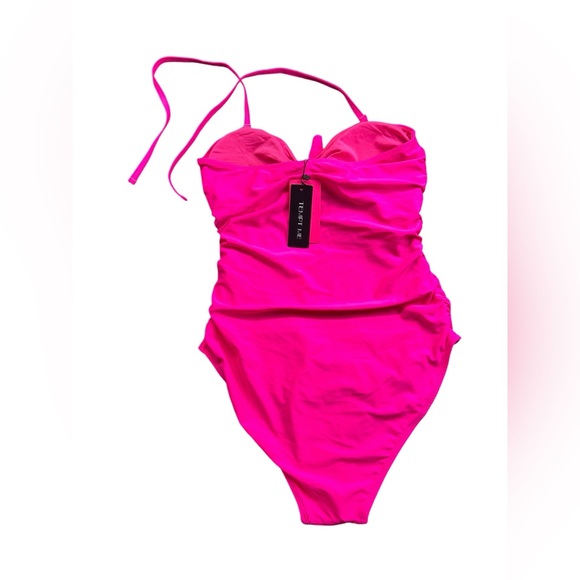 TEMPT ME hot pink one piece cut out halter style detachable straps swimsuit NWT - Picture 4 of 8
